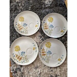 4 Seymour Mann Floral Plate and Mug Set: Blue & Yellow Kitchenware 1976